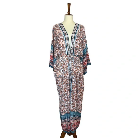 Stunning Floral Paisley Belted Kimono Beach Coverup Duster - Picture 4 of 16